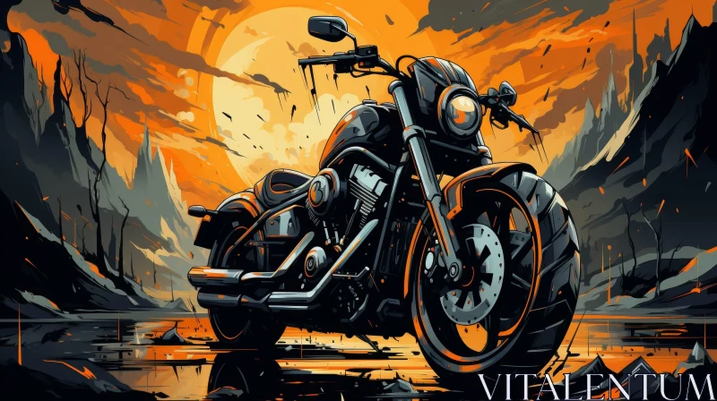 Black Softail Motorcycle in Rocky Canyon Digital Painting AI Image