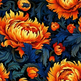 Chrysanthemum Floral Pattern on Dark Blue Background