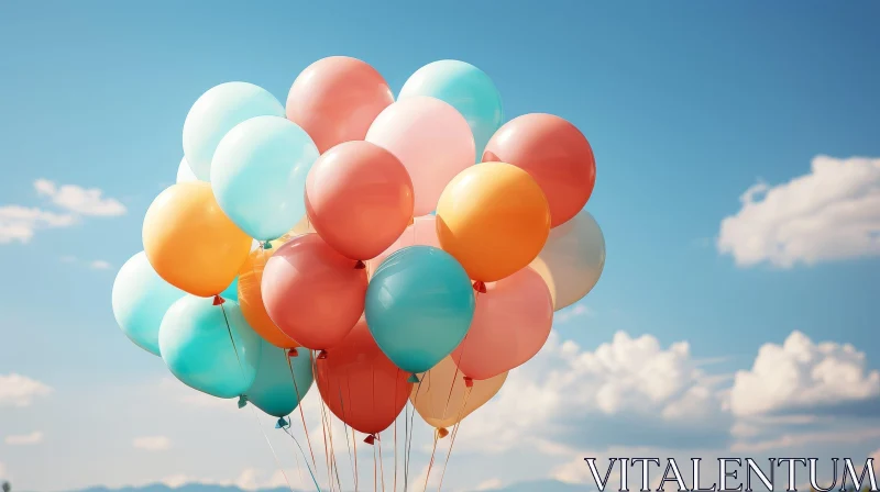 Colorful Balloons Floating in the Dreamy Sky AI Image