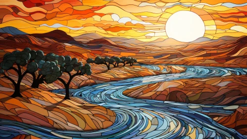 Desert Landscape Mosaic with River and Canyon