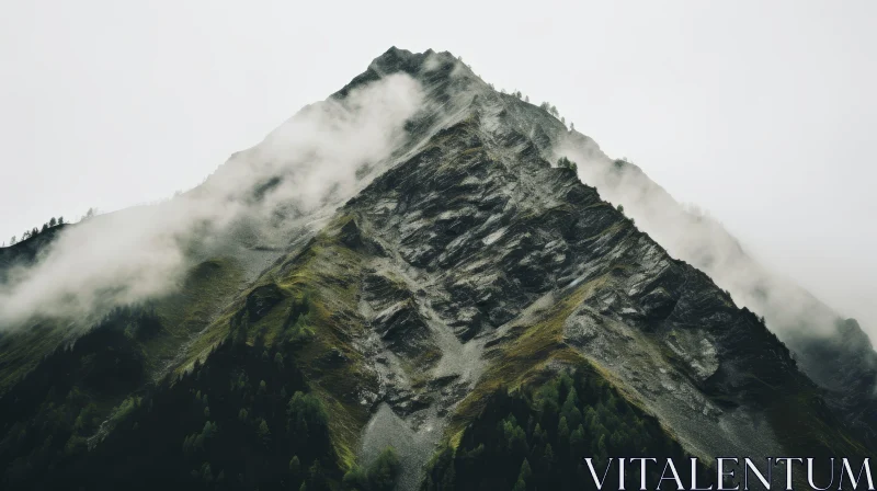 AI ART Majestic Rocky Mountain Peak in Snow and Mist