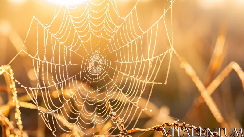 Morning Dew Spider Web: A Close-Up of Nature's Intricate Beauty AI Image