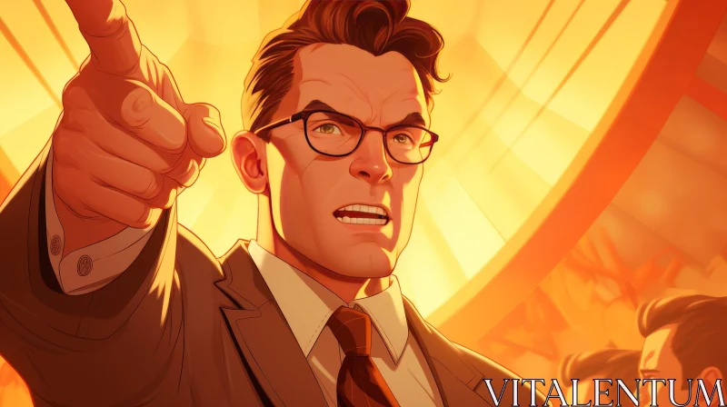Passionate Man Illustration in Suit and Glasses AI Image