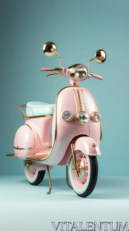 Pink and Gold Scooter on Blue Background AI Image