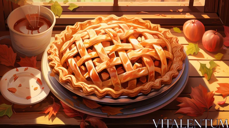 Scrumptious Apple Pie and Tea Scene AI Image