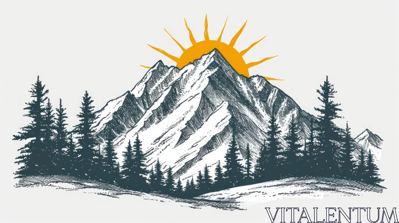 Serene Mountain Landscape Drawing AI Image