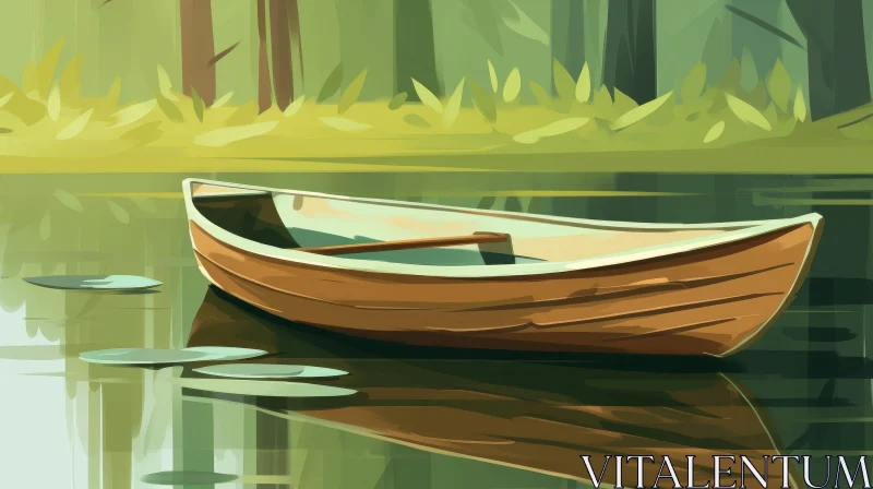 Tranquil Lake Boat Digital Painting AI Image