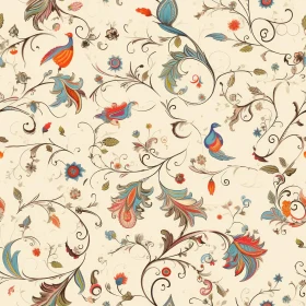 Vintage Floral Ornament Seamless Pattern - Beige Background