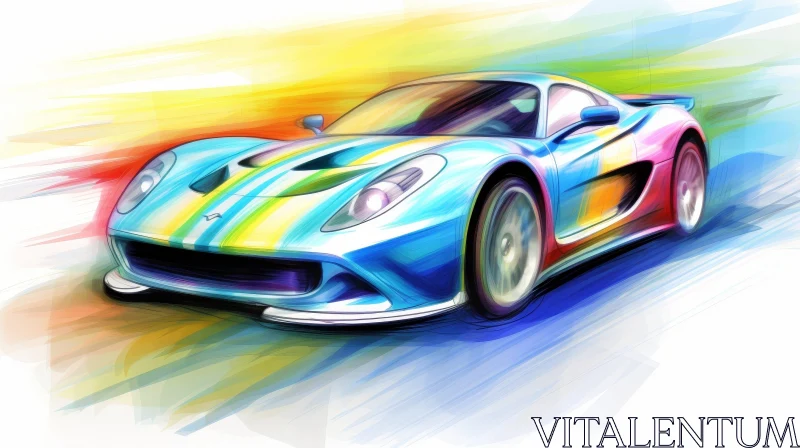 Blue and Yellow Sports Car Digital Painting AI Image