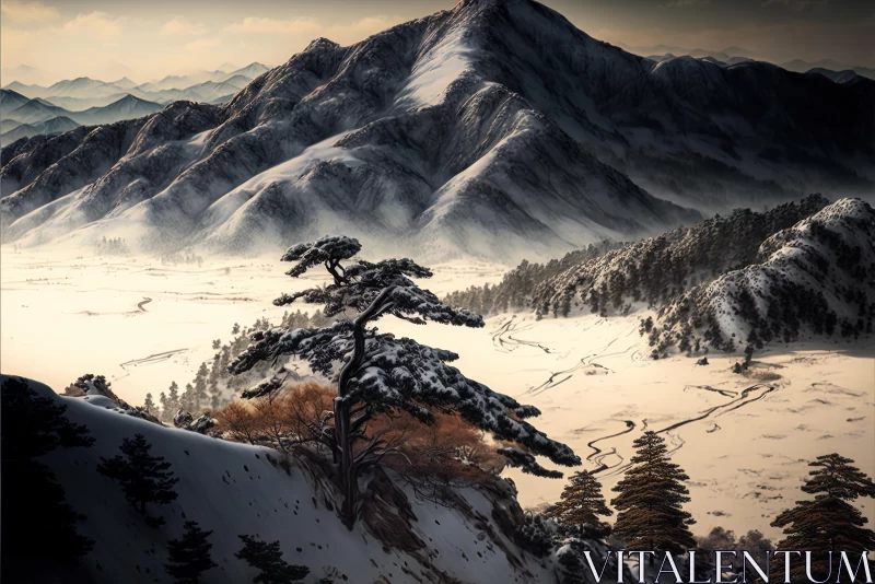 Breathtaking Winter Mountain Landscape with Snow and Trees AI Image