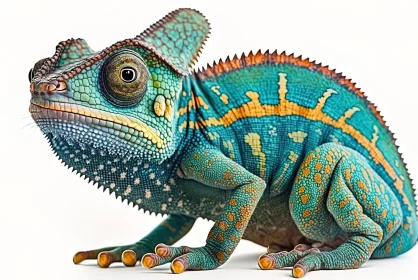 Bright and Striped Chameleon in Light Turquoise and Dark Amber | Photo-realistic Techniques
