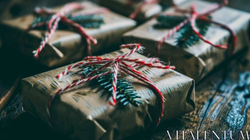 Captivatingly Wrapped Gifts on Wooden Table | Warm and Inviting AI Image