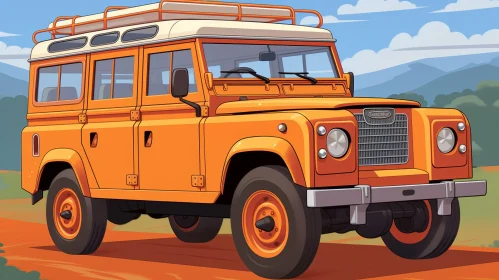 Classic Land Rover Defender 110 in Orange - Cartoon Style