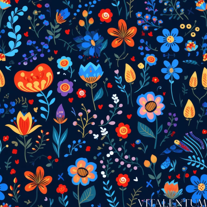 Colorful Flowers and Leaves Seamless Pattern AI Image