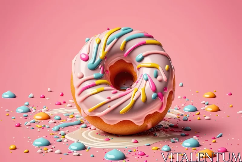 AI ART Colorful Sprinkled Donut on Pink Background - Artistic Delight