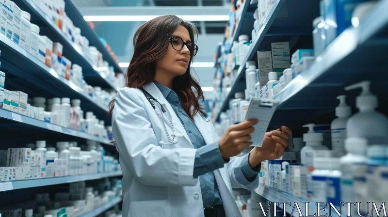 Dedicated Pharmacist at Work: Searching for Medicines in a Pharmacy AI Image