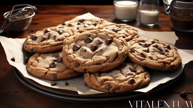 Delicious Chocolate Chip Cookies on White Napkin AI Image