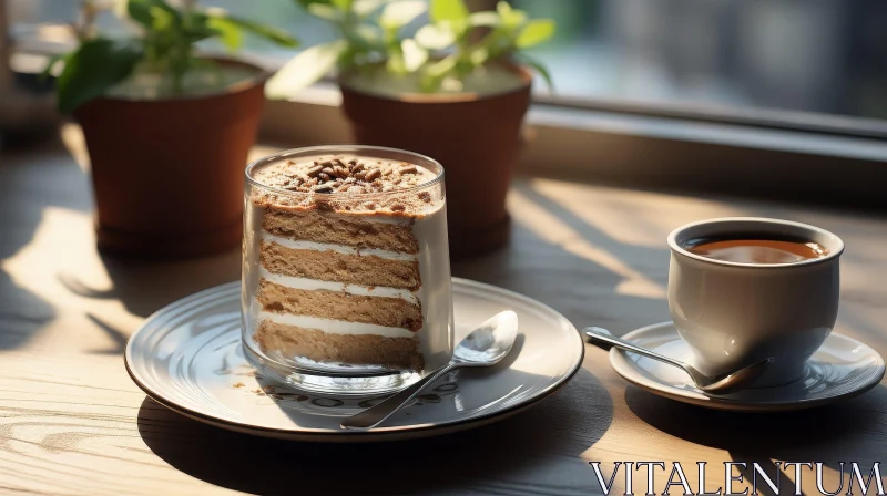 Delicious Glass Dessert with Cake and Coffee AI Image