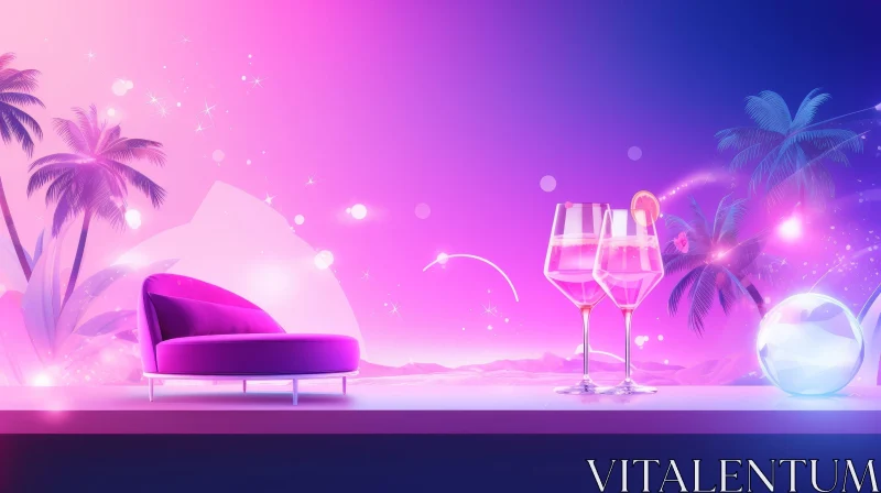 Futuristic Neon Champagne Scene AI Image