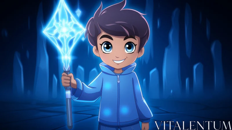 Glowing Magic Staff - Young Boy Fantasy Art AI Image