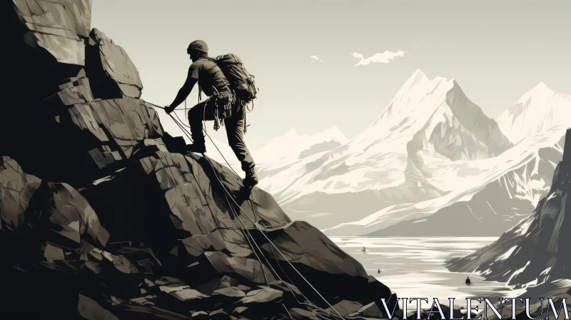 Mountain Rock Climber Digital Painting AI Image