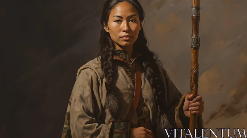AI ART Serious Asian Woman in Traditional Mongolian Attire