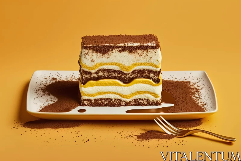 Slice of Tiramisu Cake with Chocolate Cream and Orange - Bold Color Field Style AI Image