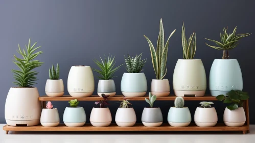 Succulent Plants Display on Wooden Shelf