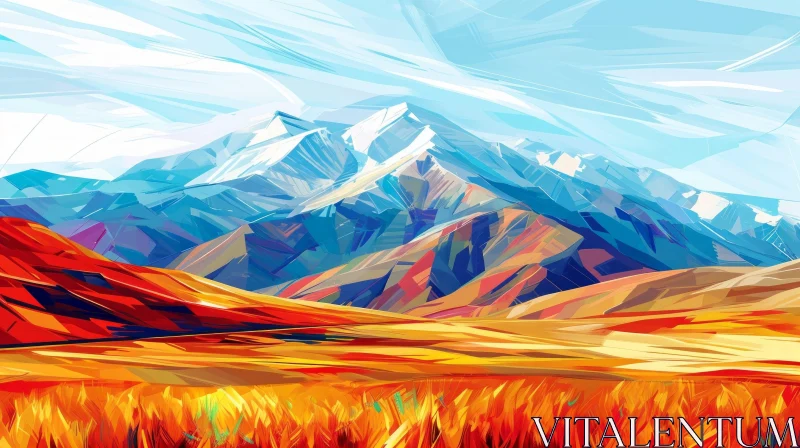 Tranquil Mountain Landscape Digital Painting AI Image