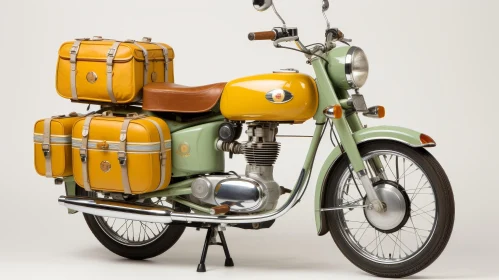 Vintage Motorcycle in Green and Yellow Colors