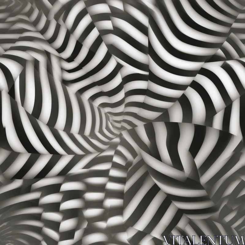 AI ART Curved Black and White Striped Pattern