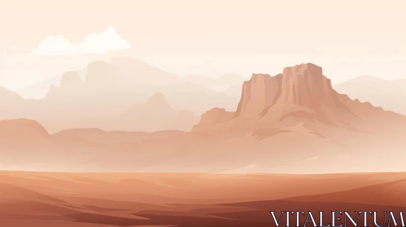 Desert Landscape with Rock Formation and Mountains AI Image