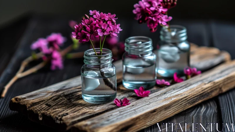 AI ART Elegant Glass Bottles with Water and Pink Flowers - Still Life Photography