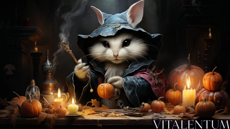 Enchanting Wizard Cat Digital Painting AI Image