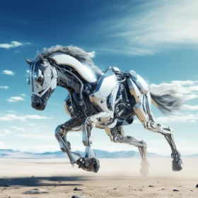 Futuristic Robotic Horse Galloping in Desert