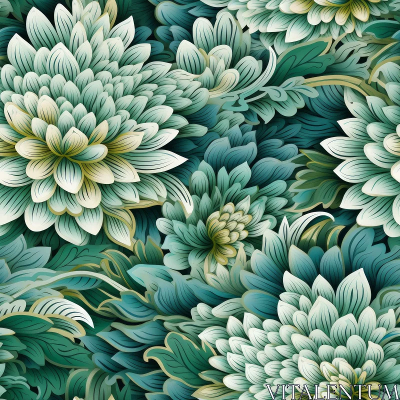 Green and White Floral Pattern Background AI Image