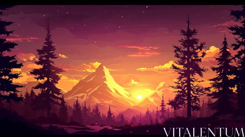 Majestic Mountain Sunset Landscape AI Image