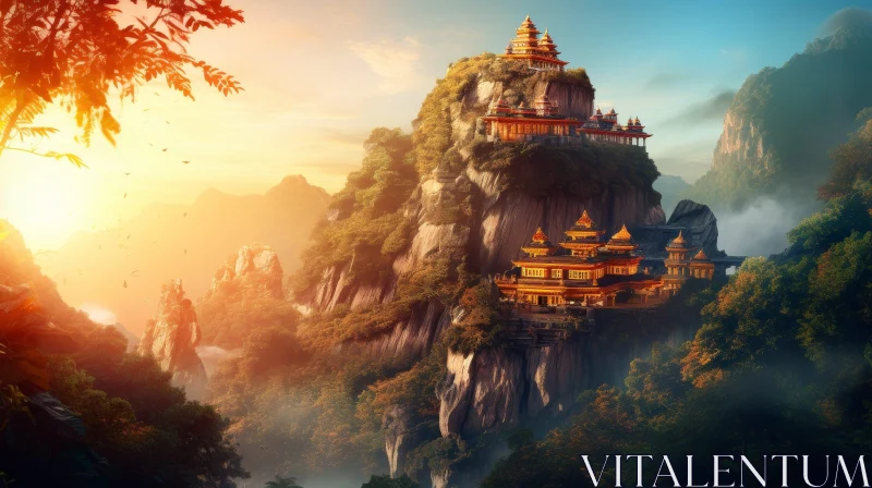 Majestic Mountain Temple Landscape AI Image