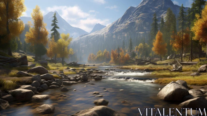 Mountain Valley Landscape: A Serene Natural Beauty AI Image