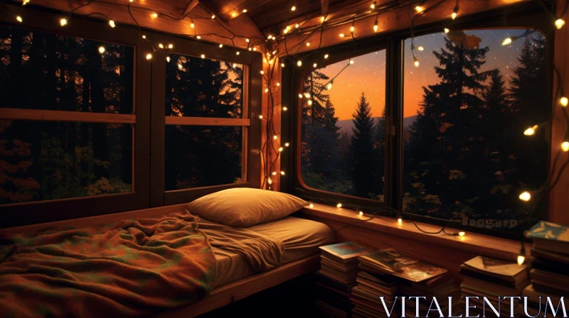 Peaceful Forest Cabin Reading Nook AI Image