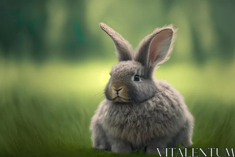 Realistic Grey Rabbit in Green Field | Hyper-Detailed Artwork AI Image