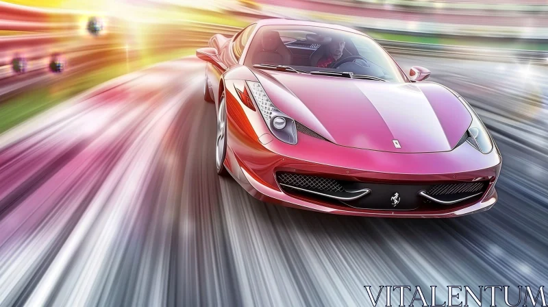 Red Ferrari 458 Italia Sports Car Racing on Track AI Image