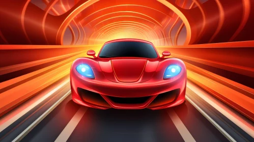Red Sports Car Speeding Through Tunnel - Dynamic Image