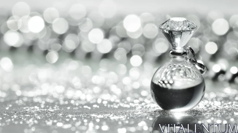 Shiny Perfume Bottle on Sparkling Surface AI Image