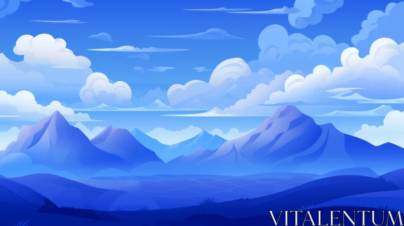 Tranquil Blue Mountain Landscape with White Clouds AI Image