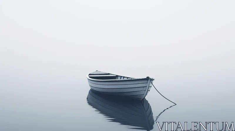 Tranquil Lake Scene with White Boat AI Image