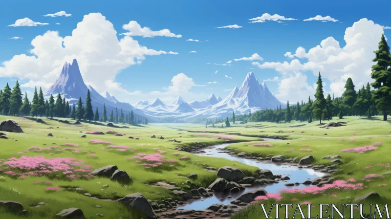 Tranquil Valley Landscape Painting AI Image