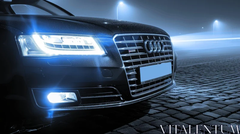 Black Audi Car Night Street Scene AI Image