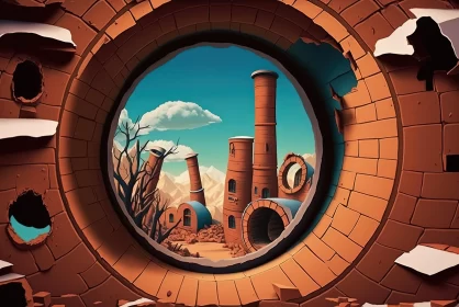 Captivating Old Brick Wall with Intriguing Window | Surrealist Fantasy Landscapes