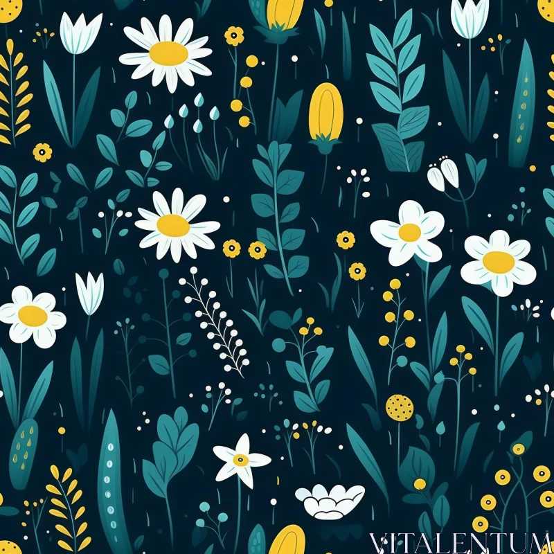 Dark Blue Floral Pattern - Beauty and Tranquility AI Image